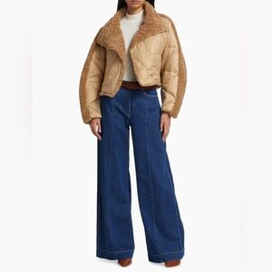 LAMARQUE Sharon Mix Media Down Puffer Jacket in Caramel/ Large